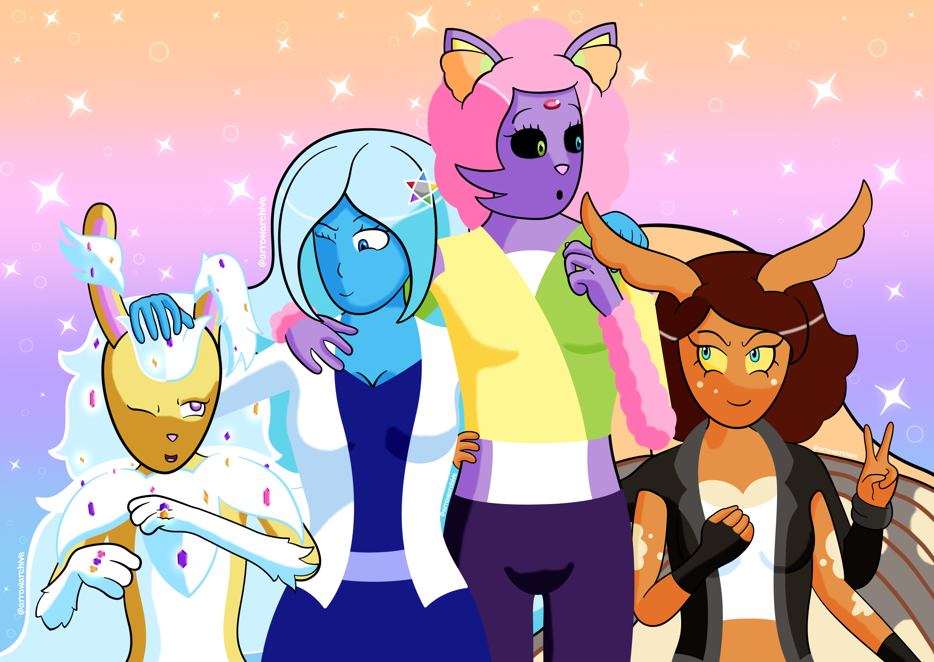 Characters from left to right: Kessho, Aqua, Lylatt, and Cithera